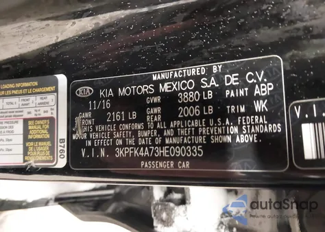 2017 Kia Forte Lx z USA, uszkodzony, nr VIN 3KPFK4A73HE090335